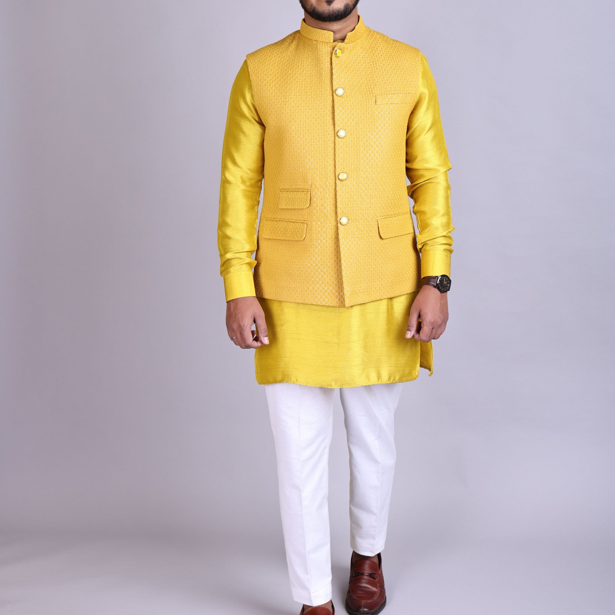 Mustard Kurta with Nehru Jacket