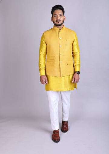 Mustard Kurta with Nehru Jacket