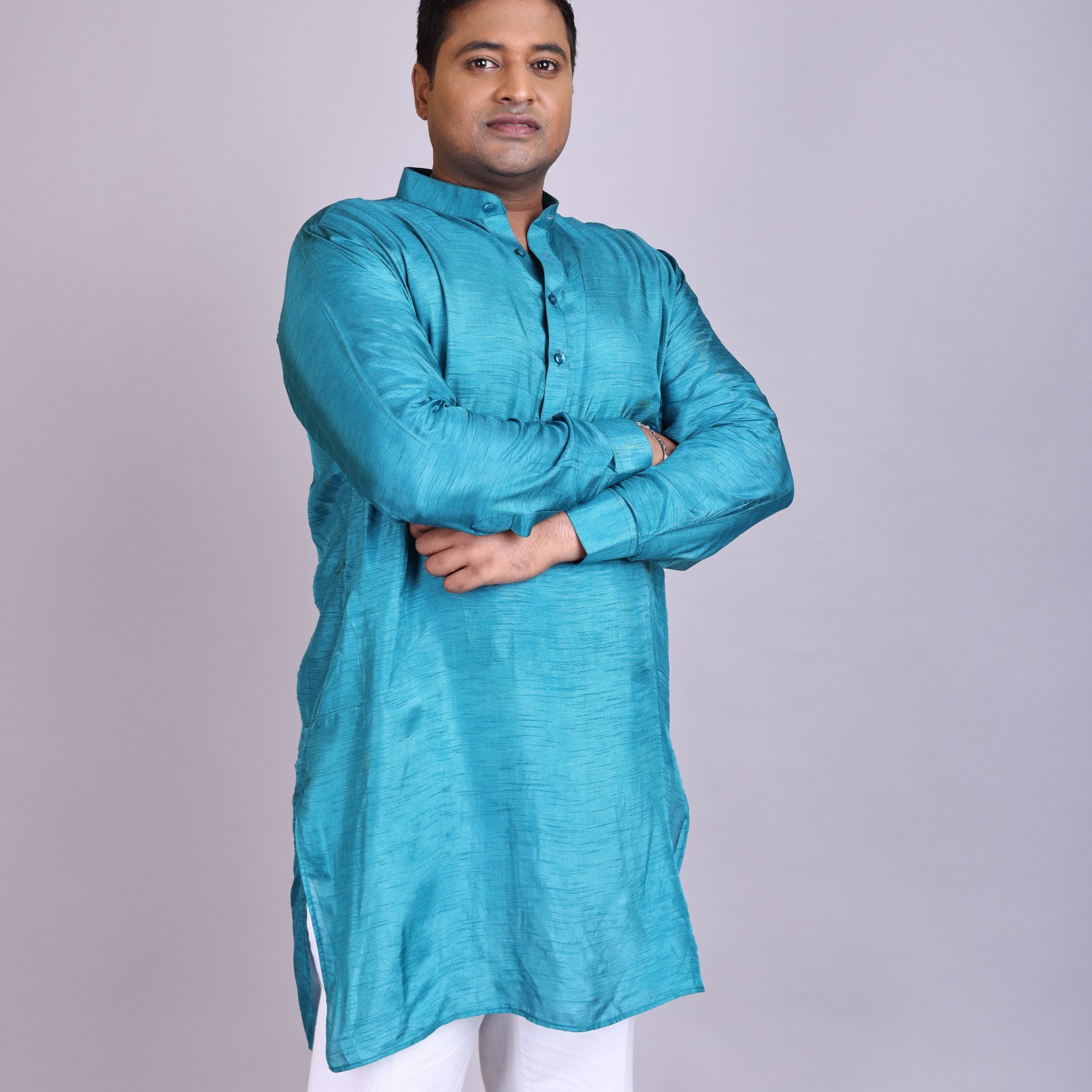 Classic Teal Raw Silk Kurta