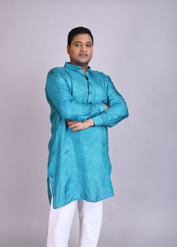 Classic Teal Raw Silk Kurta