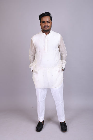 Classic White Chanderi Embellished Kurta