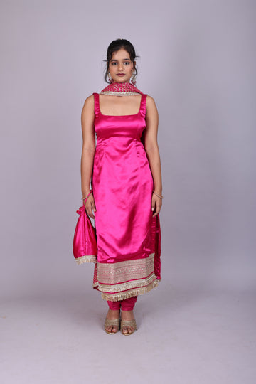Fuchsia Glow Silk Kurta with Churidar & Dupatta