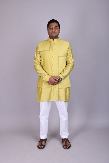 Lemon Green Silk- Blended Kurta Set