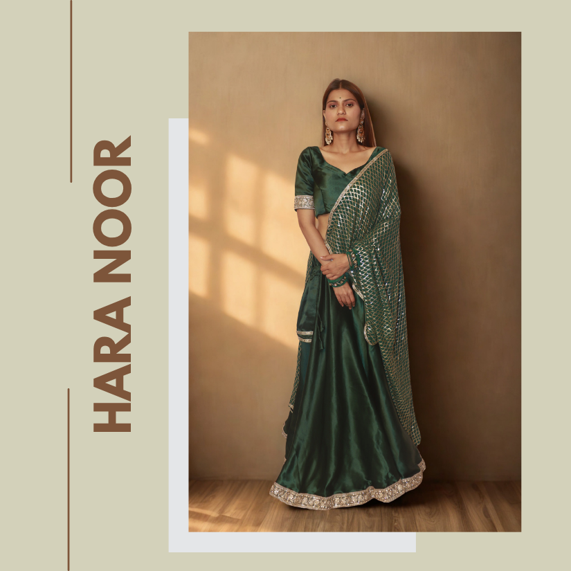 Hara Noor - Green Satin Lehenga Set