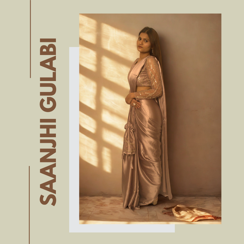 Saanjhi Gulabi - Satin Saree with designer blouse with potli bag