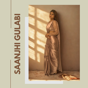 Saanjhi Gulabi - Satin Saree with designer blouse with potli bag